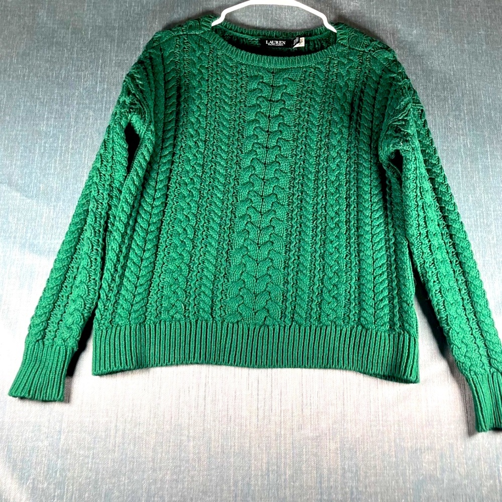 Like New Ralph Lauren Green Cable Knit Sweater
